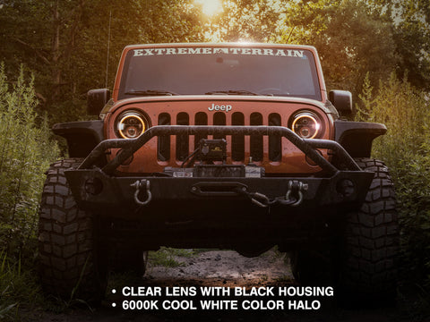Raxiom 97-18 Jeep Wrangler TJ/JK Axial Halo Headlights w/ DRL Amber Signals- Blk Hsng (Clear Lens) - J108037