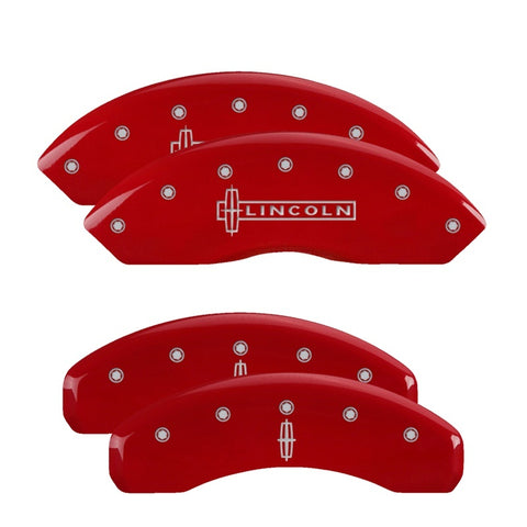 MGP 4 Caliper Covers Engraved Front & Rear Cursive/Cadillac Red finish silver ch - 35021SCADRD