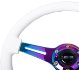 NRG Classic Wood Grain Steering Wheel (350mm) White Paint Grip w/Neochrome 3-Spoke Center - ST-015MC-WT