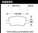 Hawk 09-10 Toyota Corolla XRS Performance Ceramic Rear Street Brake Pads - HB694Z.580