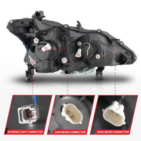 ANZO 13-15 Nissan Altima (w/o Factory HID Bulbs) Projector Headlights - w/ Light Bar Black Housing - 121569