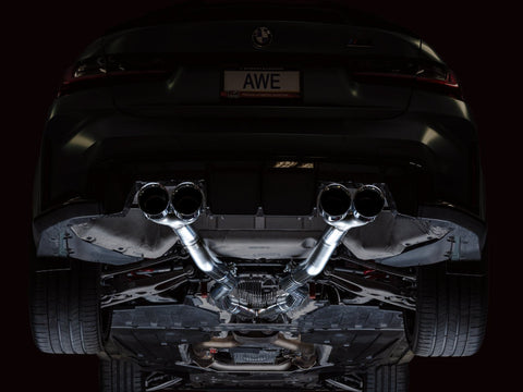 AWE Tuning Track Edition Cat-Back Exhaust for BMW G8X M3/M4 - Chrome Silver Tips - 3020-43482