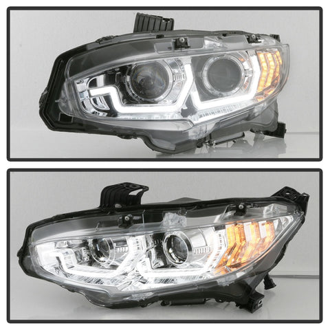 Spyder 16-18 Honda Civic 4Dr w/LED Seq Turn Sig Lights Proj Headlight - Chrome - PRO-YD-HC16-SEQ-C - 5086082