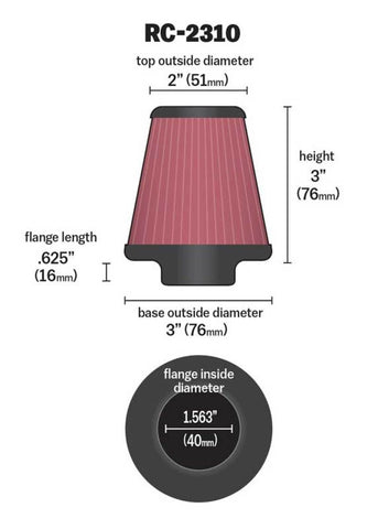 K&N Universal Round Tapered Chrome Filter 1.563in Flange ID x 3in Base OD x 2in Top OD x 3in H - RC-2310