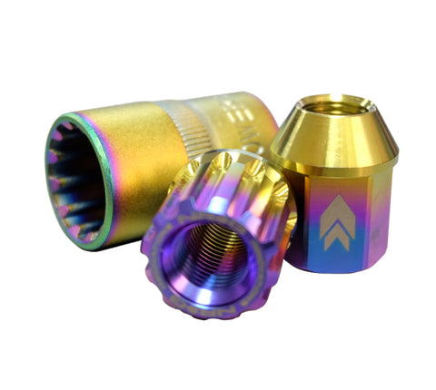 NRG 200 Series M12 X 1.5 Titanium Lug Nut Set - 21 Pc w/Lock Key Socket - Neochrome - LN-T200MC-21