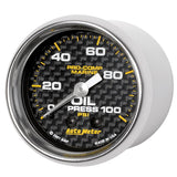 Autometer Marine Carbon Fiber Ultra-Lite 2-1/16in 100PSI Mechanical Oil Pressure Gauge - 200790-40