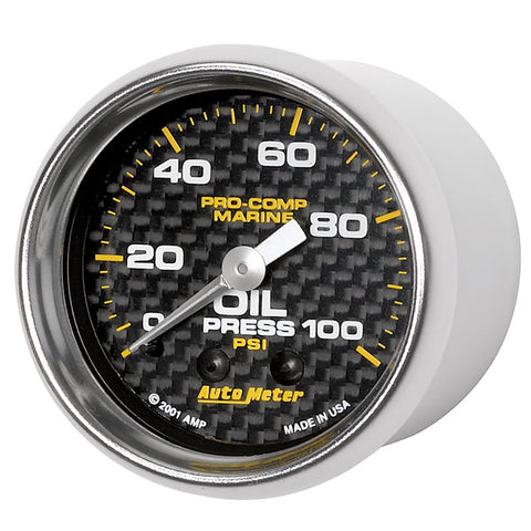 Autometer Marine Carbon Fiber Ultra-Lite 2-1/16in 100PSI Mechanical Oil Pressure Gauge - 200790-40