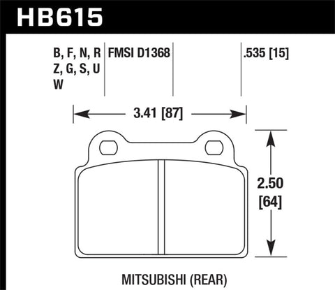 Hawk 2008-2014 Mitsubishi Lancer Evo (1-piece front rotor) High Perf. Street 5.0 Rear Brake Pads - HB615B.535