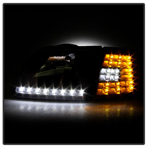 xTune Ford F150 97-03 Crystal Headlights w/ Clear LED Corners Black HD-ON-FF15097-LED-SET-BK - 5014184