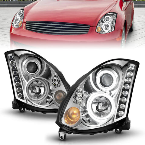 ANZO 2003-2007 Infiniti G35 Projector Headlights w/ Halo Chrome (CCFL) (HID Compatible) - 121364