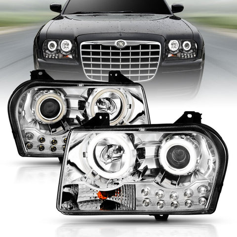 ANZO 2005-2010 Chrysler 300 Projector Headlights w/ Halo Chrome - 121136