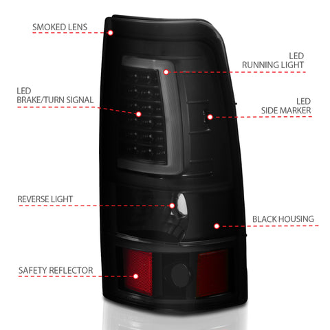 ANZO 2003-2006 Chevy Silverado 1500 LED Taillights Plank Style Black w/Smoke Lens - 311334