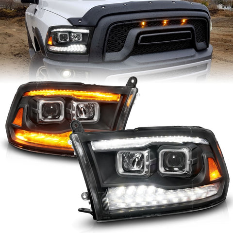 ANZO 09-18 Dodge Ram 1500/2500/3500 Proj HL Headlights Switchback + Sequential - Black Amber - 111611