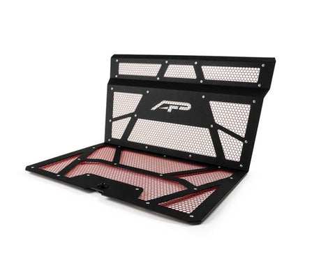 Agency Power 14-18 Polaris RZR XP 1000 / XP Turbo Vented Engine Cover - Matte Black/Red Mesh - AP-RZR-111-FMB-MRD