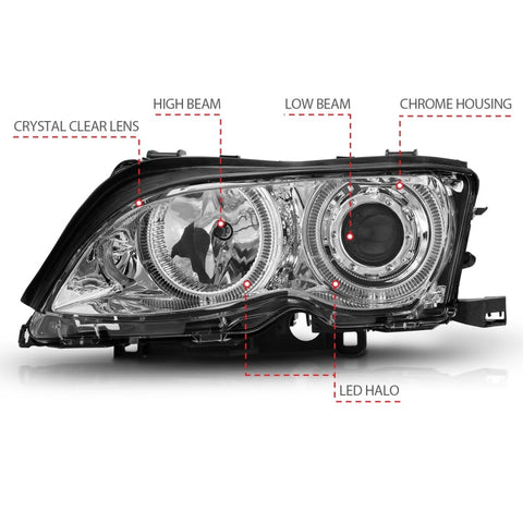 ANZO 2002-2005 BMW 3 Series E46 Projector Headlights w/ Halo Chrome - 121212