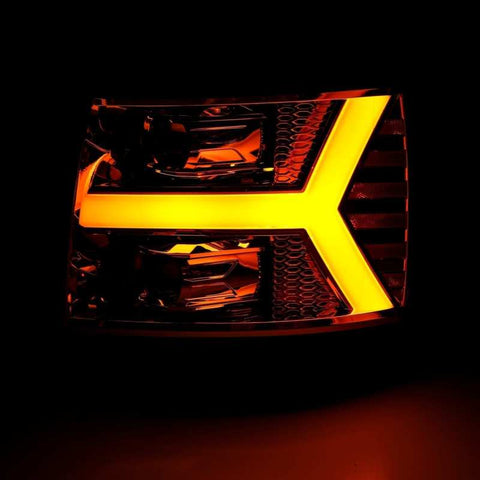 AlphaRex 07-13 Chevy 1500 LUXX LED Proj Headlights Plank Design Chrome w/ Activ Light/Seq Signal/DRL - 880222