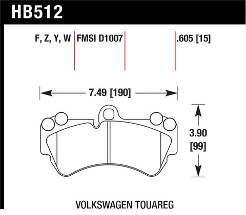 Hawk 04 Volkswagen Touareg Performance Ceramic Street Front Brake Pads - HB512Z.605