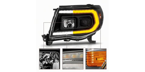 Raxiom 05-11 Toyota Tacoma Axial Series Switchback Projector Headlights- Black Housing- Clear Lens - TT23361