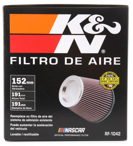 K&N Round Tapered Universal Air Filter 6in Flange ID x 7.5in Base OD x 5in Top OD x 6.5in Height - RF-1042