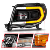ANZO 05-11 Toyota Tacoma Projector Headlights w/Light Bar Switchback Black Housing - 111564