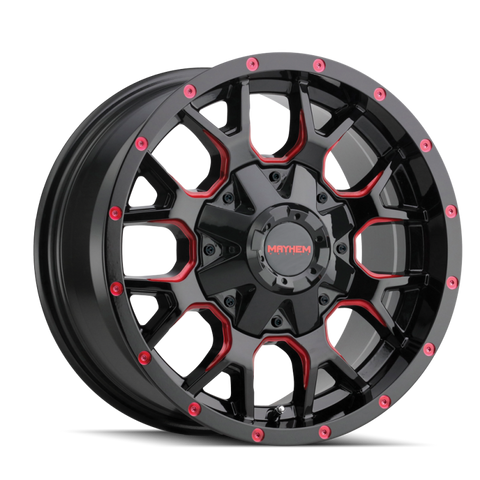 Mayhem 8015 Warrior 20x9 / 5x127 BP / 0mm Offset / 87mm Hub Black w/ Prism Red Wheel - 8015-2952BTR