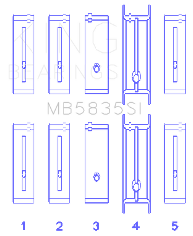 King Engine Bearings Chevrolet 121Ci/Ln2 134Ci +.002 (Size +0.50mm) Main Bearing Set - MB5835SI0.5
