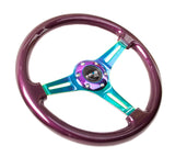 NRG Classic Wood Grain Steering Wheel (350mm) Purple Pearl Paint w/Neochrome 3-Spoke Center - ST-015MC-PP