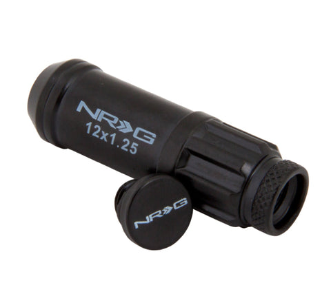 NRG 700 Series M12 X 1.25 Steel Lug Nut w/Dust Cap Cover Set 21 Pc w/Locks & Lock Socket - Black - LN-LS710BK-21