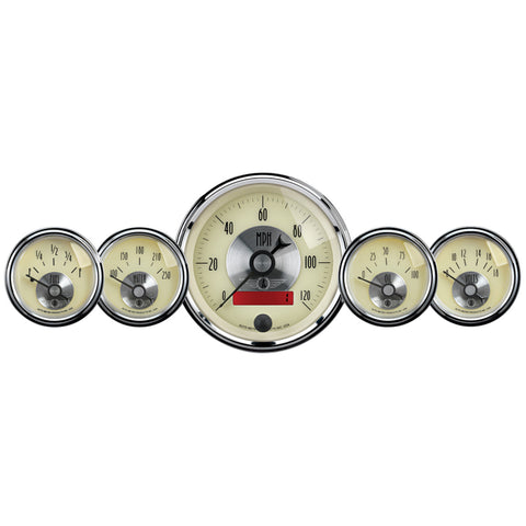 AutoMeter Gauge Kit 5 Pc. 3-3/8in. & 2-1/16in. Elec. Speedo W/Lcd Odo Prestige Antique. Ivory - 2000