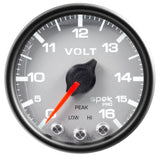 AutoMeter Gauge Voltmeter 2-1/16in. 16V Stepper Motor W/Peak & Warn Slvr/Blk Spek-Pro - P34422