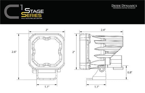 Diode Dynamics Stage Series C1 LED Pod - White SAE Fog Standard WBL Each - DD6846S