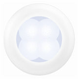 Hella 0500 Series Slim Line White 12V DC Round Soft LED Courtesy Light w/ White Plastic Rim - 980500041