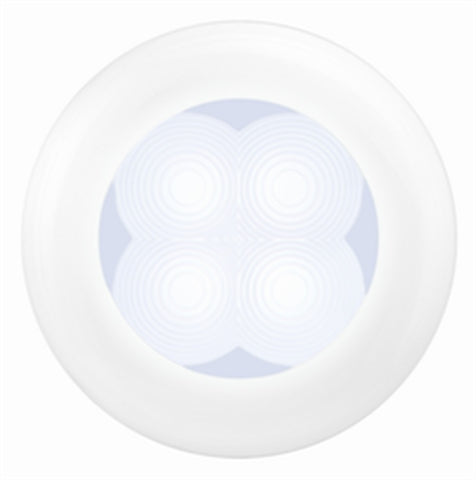 Hella 0500 Series Slim Line White 12V DC Round Soft LED Courtesy Light w/ White Plastic Rim - 980500041