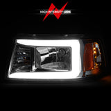 ANZO 2001-2011 Ford Ranger Crystal Headlights w/ Light Bar Chrome Housing - 111512
