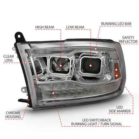 ANZO 2009-2018 Dodge Ram 1500 Projector H.L. Switchback Chrome Amber - 111442