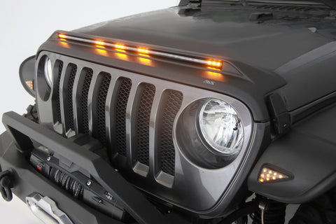 AVS 2018-2019 Jeep Wrangler (JL) Aeroskin Low Profile Hood Shield w/ Lights - Black - 753156
