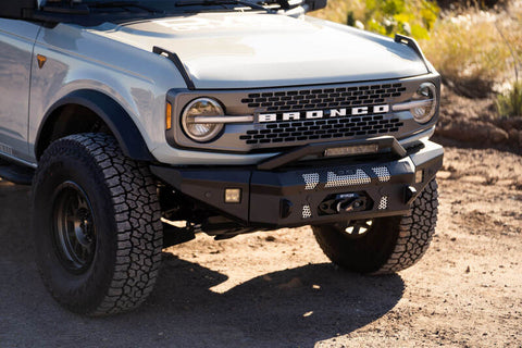 DV8 Offroad 2021+ Ford Bronco Front Bumper Winch Capable w/ Optional Bull Bar/Aux Light Opening - FBBR-01