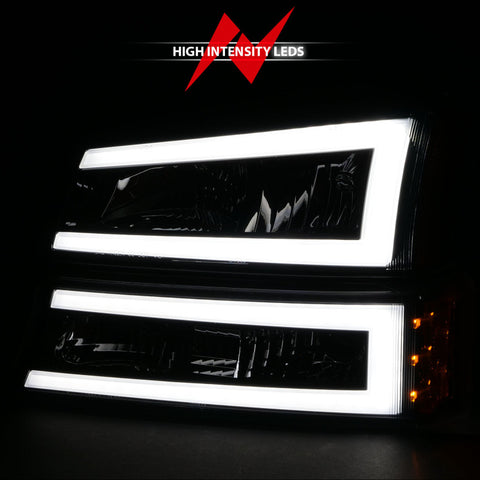 ANZO 2003-2006 Chevrolet Silverado 1500 Crystal Headlights w/ Light Bar Black Housing - 111501