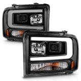ANZO 99-04 Ford F250/F350/F450/Excursion (excl 99) Projector Headlights - w/ Light Bar Black Housing - 111551