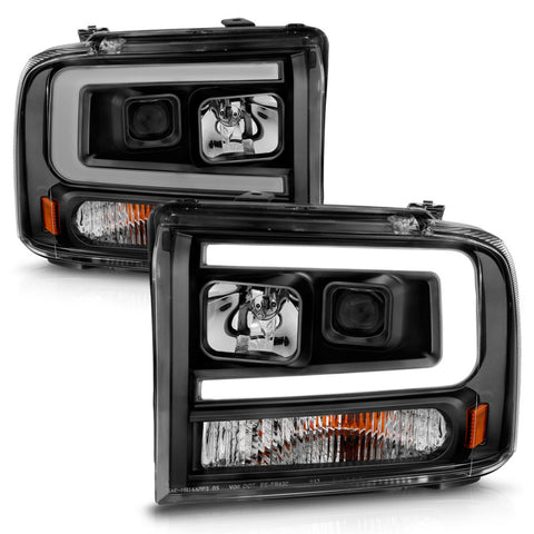 ANZO 99-04 Ford F250/F350/F450/Excursion (excl 99) Projector Headlights - w/ Light Bar Black Housing - 111551