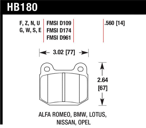 Hawk 03-06 Evo / 04-09 STi / 03-07 350z Track Blue 9012 Race Rear Pads - HB180E.560