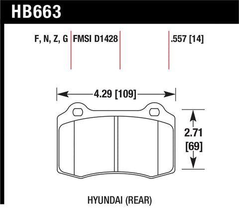 Hawk 10 Hyundai Genesis Coupe (Track w/ Brembo Breaks) HPS Street 14mm Rear Brake Pads - HB663F.557