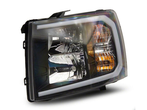 Raxiom 07-13 Chevrolet Silverado 1500 Axial Headlights w/ SEQL LED Bar- Blk Housing (Clear Lens) - S138004