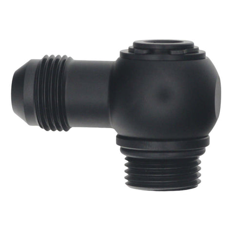 DeatschWerks 8AN ORB Male to 8AN Male Flare Low Profile 90-Degree Swivel - Anodized Matte Black - 6-02-0416-B