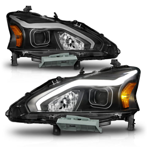 ANZO 13-15 Nissan Altima (w/o Factory HID Bulbs) Projector Headlights - w/ Light Bar Black Housing - 121569