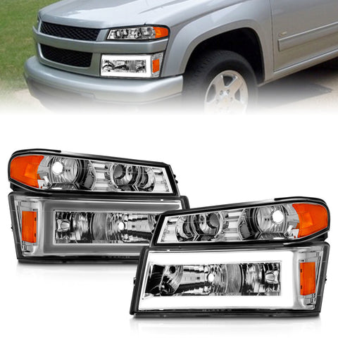ANZO 04-12 GM Colorado/Canyon/I-Series Crystal Headlights - w/ Light Bar Chrome Housing 4pcs - 111559