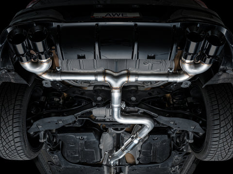 AWE Tuning MK8 Volkswagen Golf R 3in Track Edition Quad Exhaust - Diamond Black Tips - 3020-43658