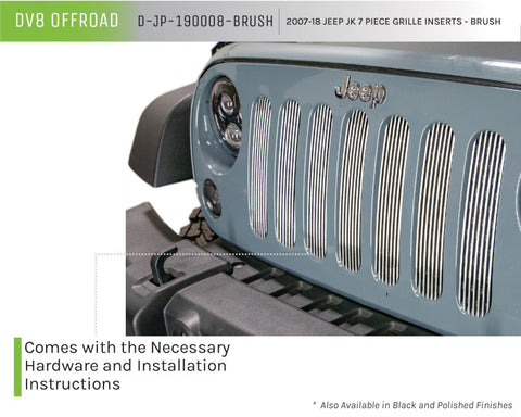 DV8 Offroad 2007-2018 Jeep JK Brushed Grille Inserts - D-JP-190008-BRUSH
