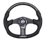 NRG Carbon Fiber Steering Wheel (350mm) Oval Shape Black w/Leather Trim - ST-013CFBK