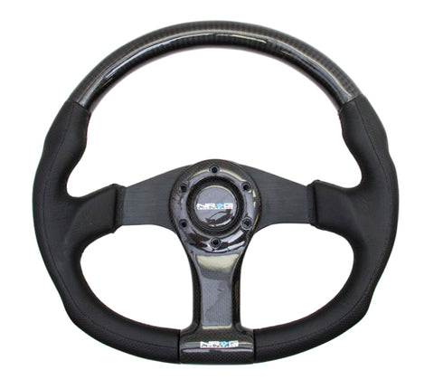 NRG Carbon Fiber Steering Wheel (350mm) Oval Shape Black w/Leather Trim - ST-013CFBK